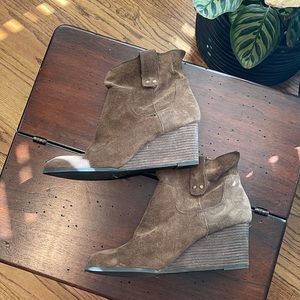 Lucky Brand Gennee Suede Brown Wedge Booties